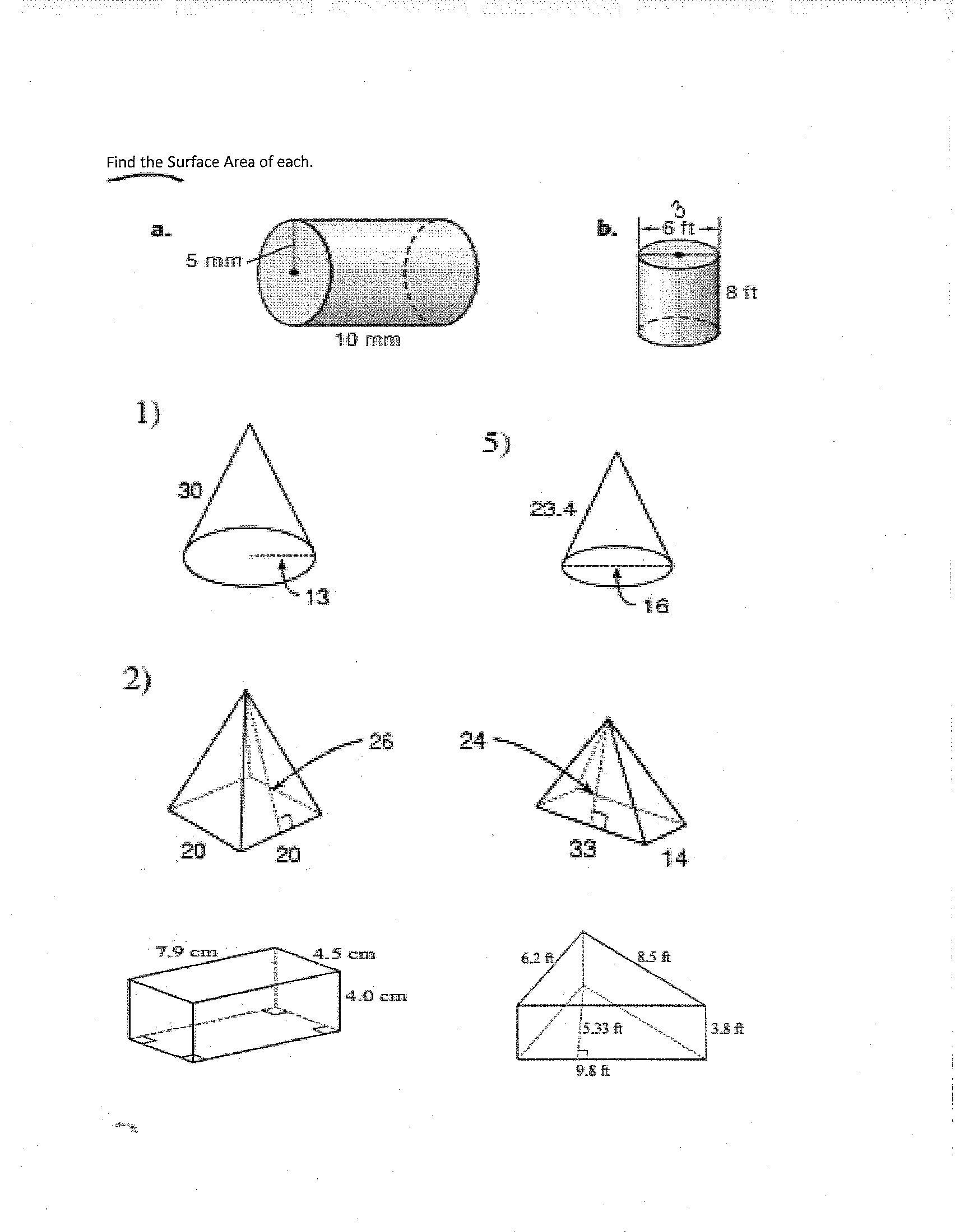 Surface Area Worksheets 8th Grade Image