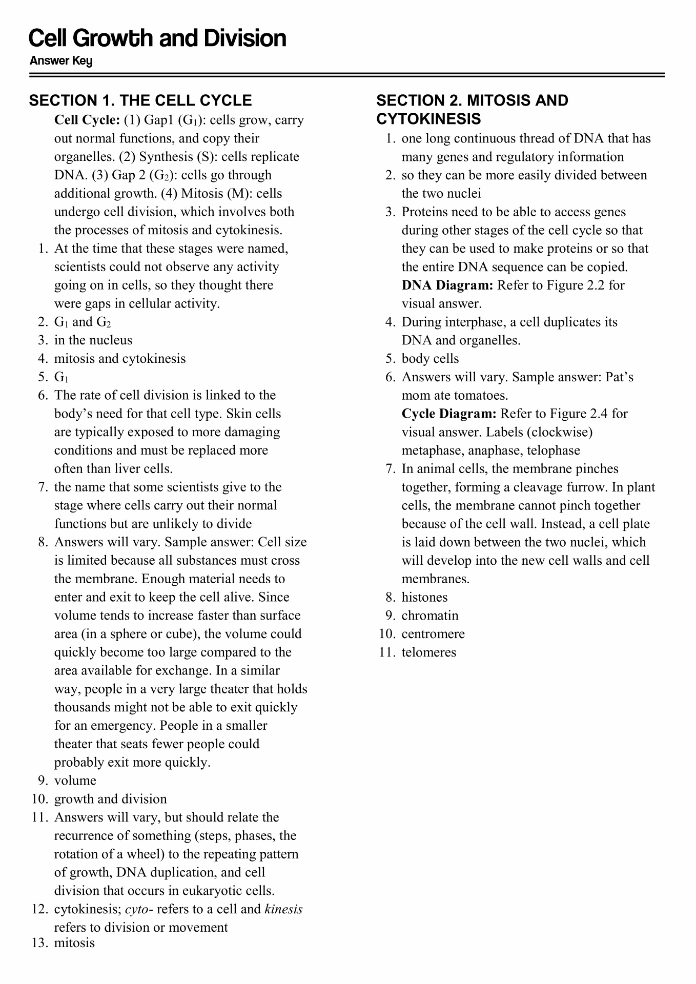 The Cell Cycle Study Guide Answers Section 1 A