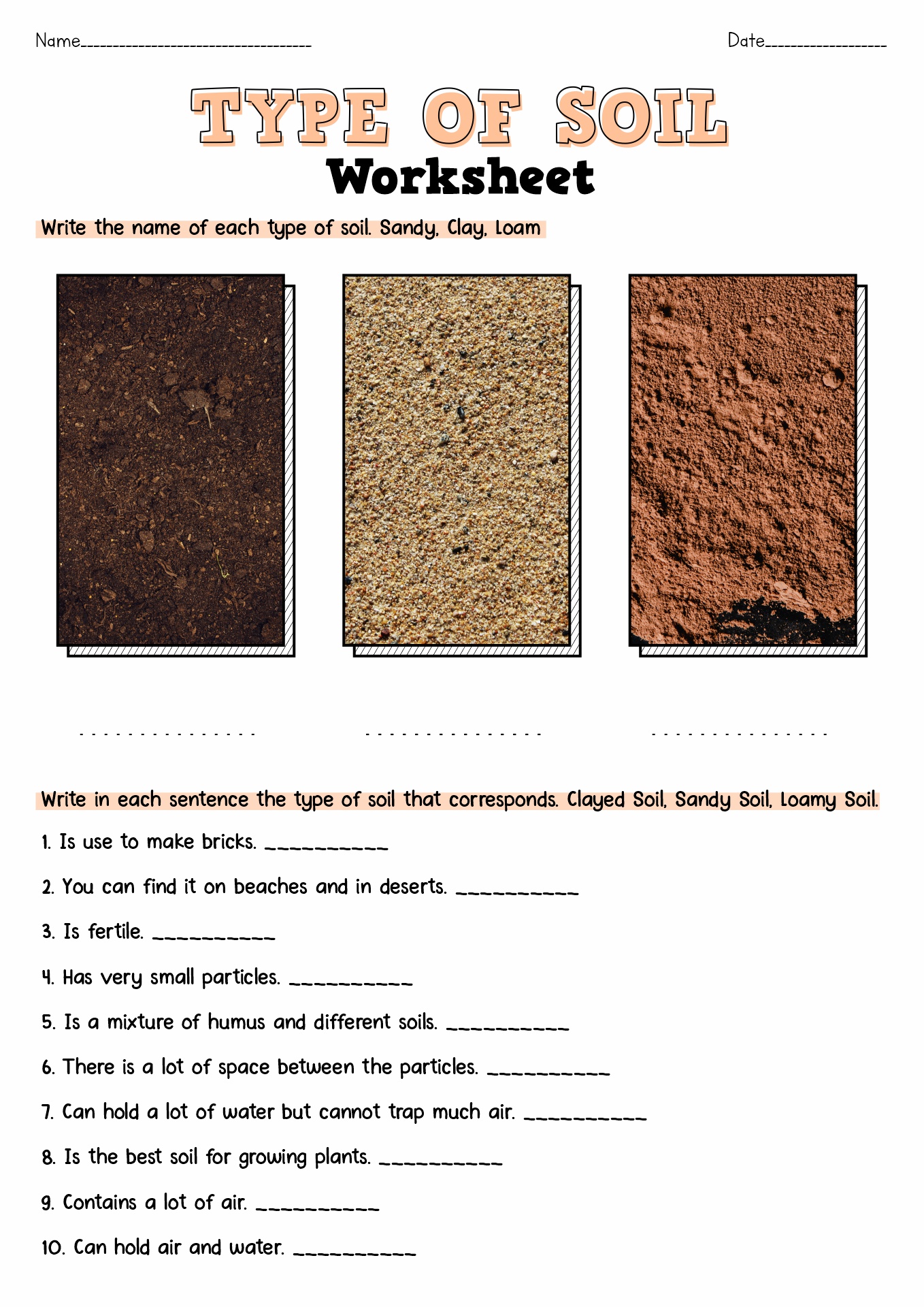 Types of Soil Worksheets for 3rd Grade Image