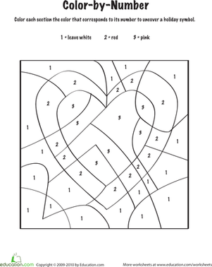 Valentine Color by Number Math Worksheets Image