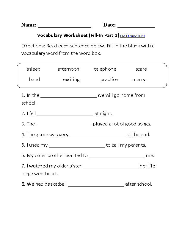 2nd Grade Reading Vocabulary Worksheet Image