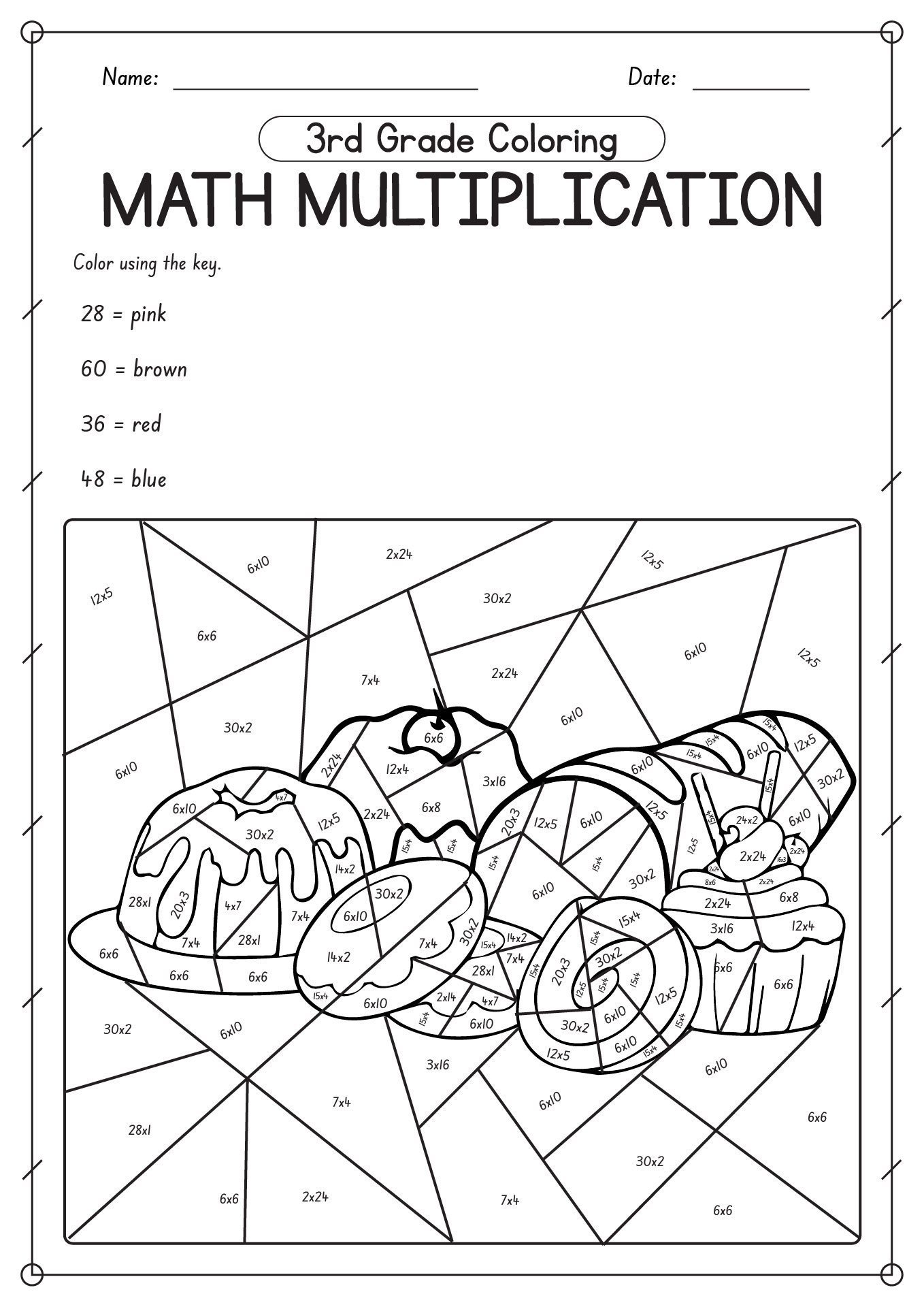 3rd Grade Math Multiplication Coloring Worksheet