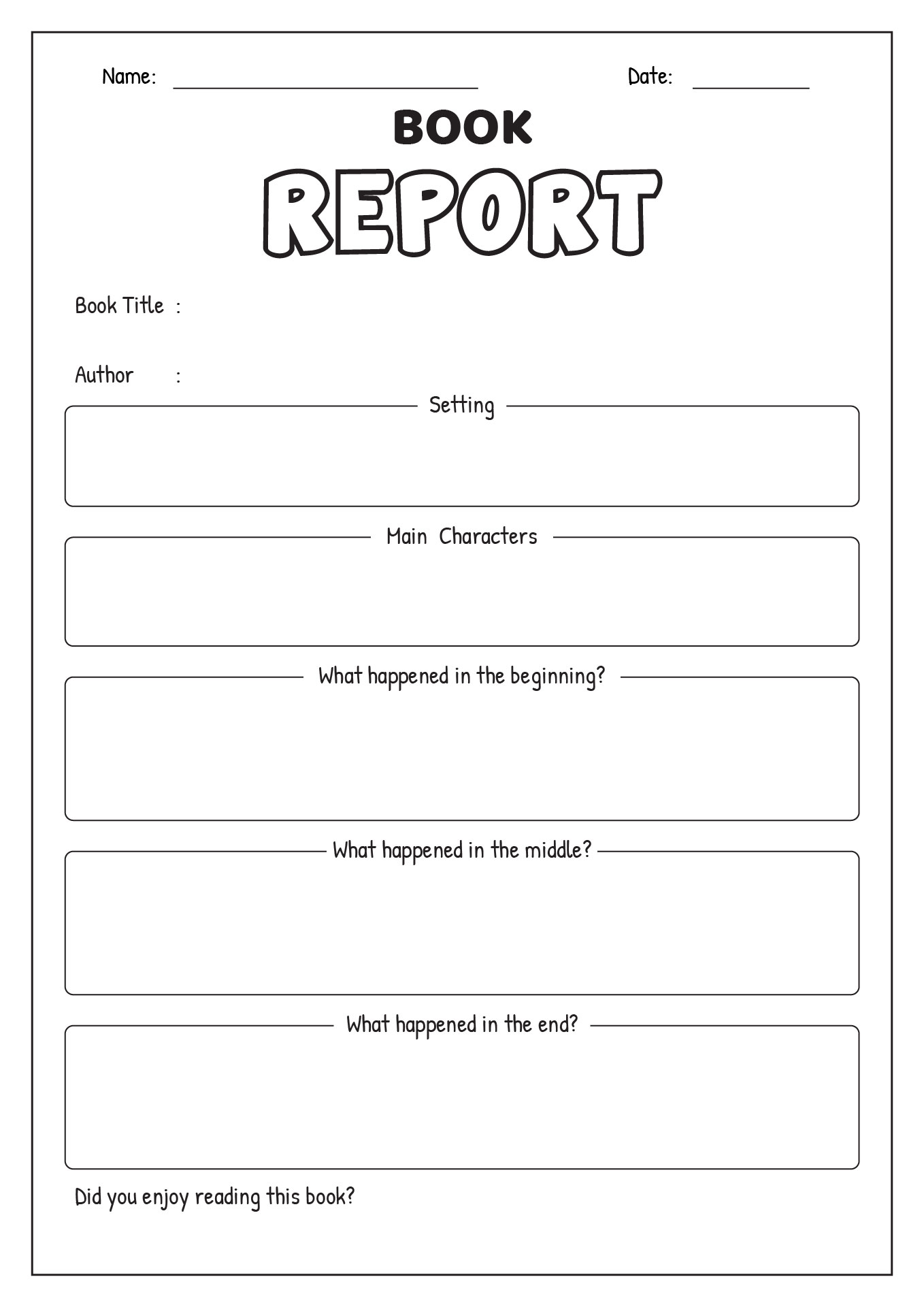 5th Grade Book Report Worksheet Printable