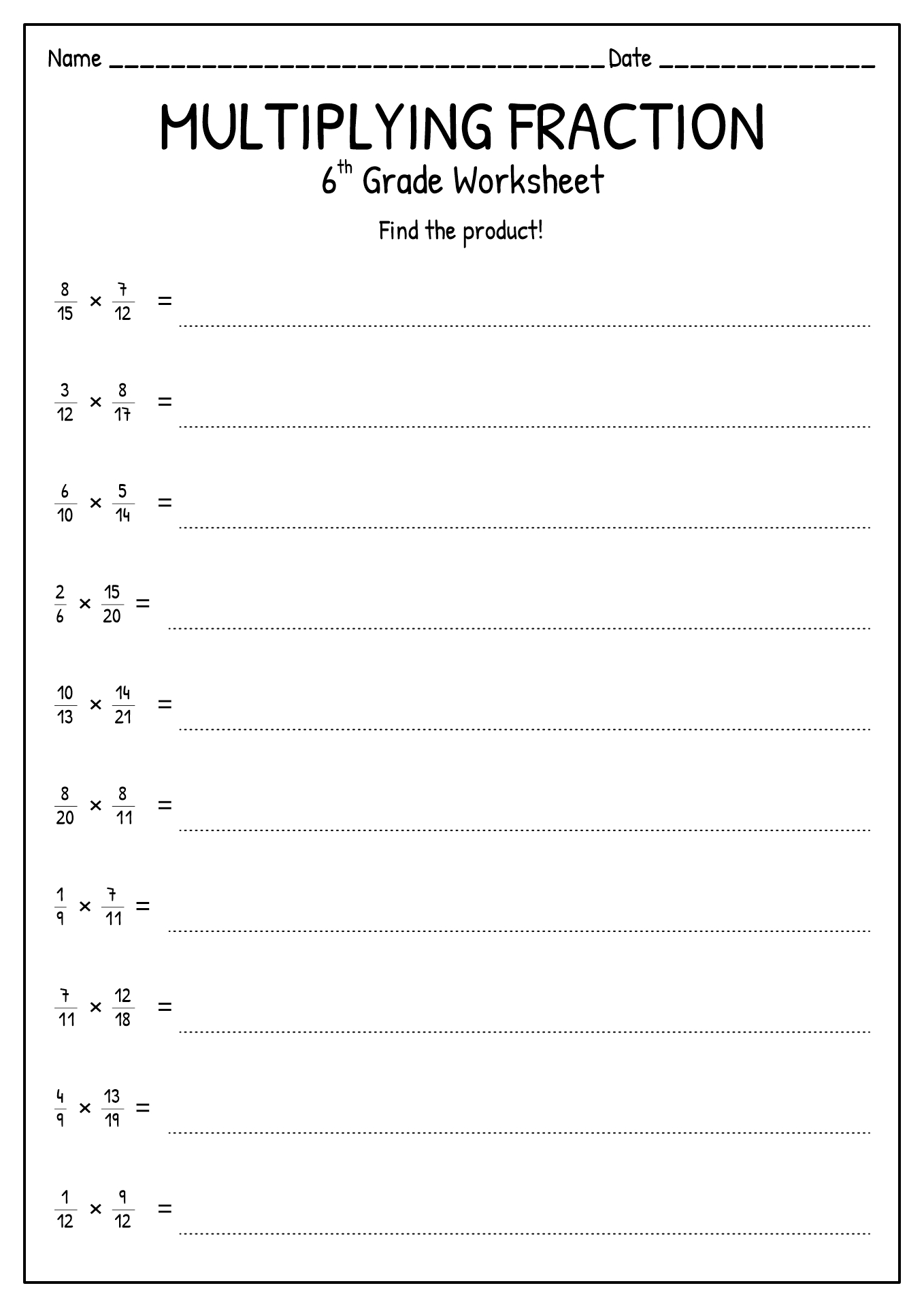 6th Grade Fractions Worksheets