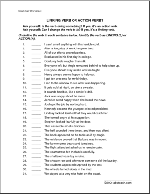 Action and Linking Verbs Worksheets Image