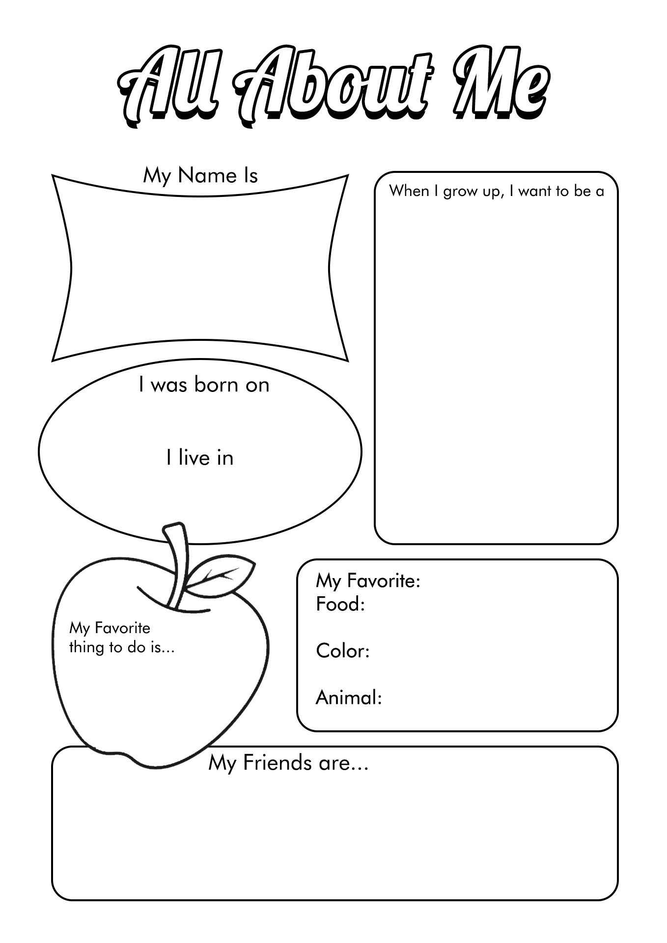 All About Me Student Worksheet Image