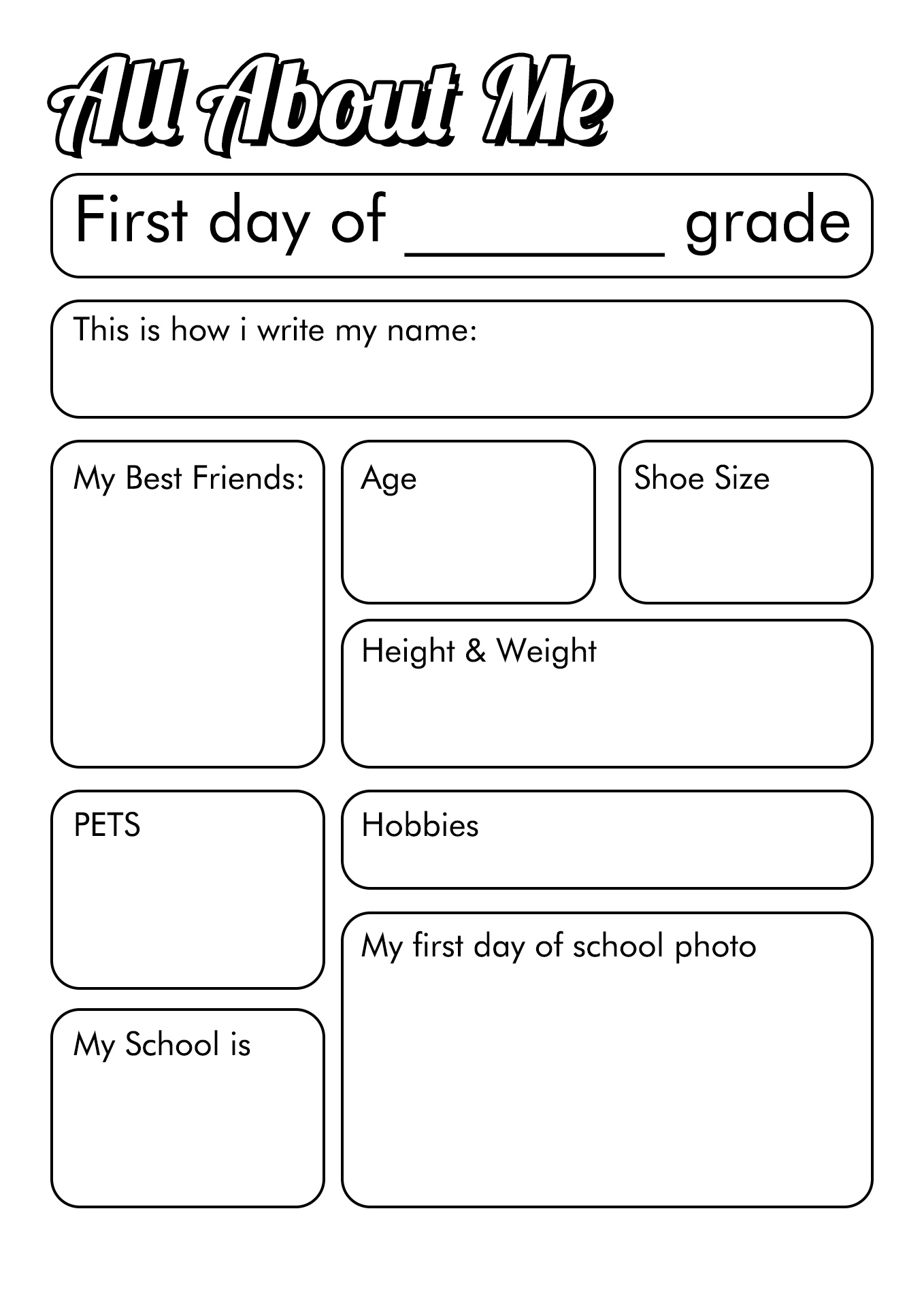 All About Me Worksheets First Day of School