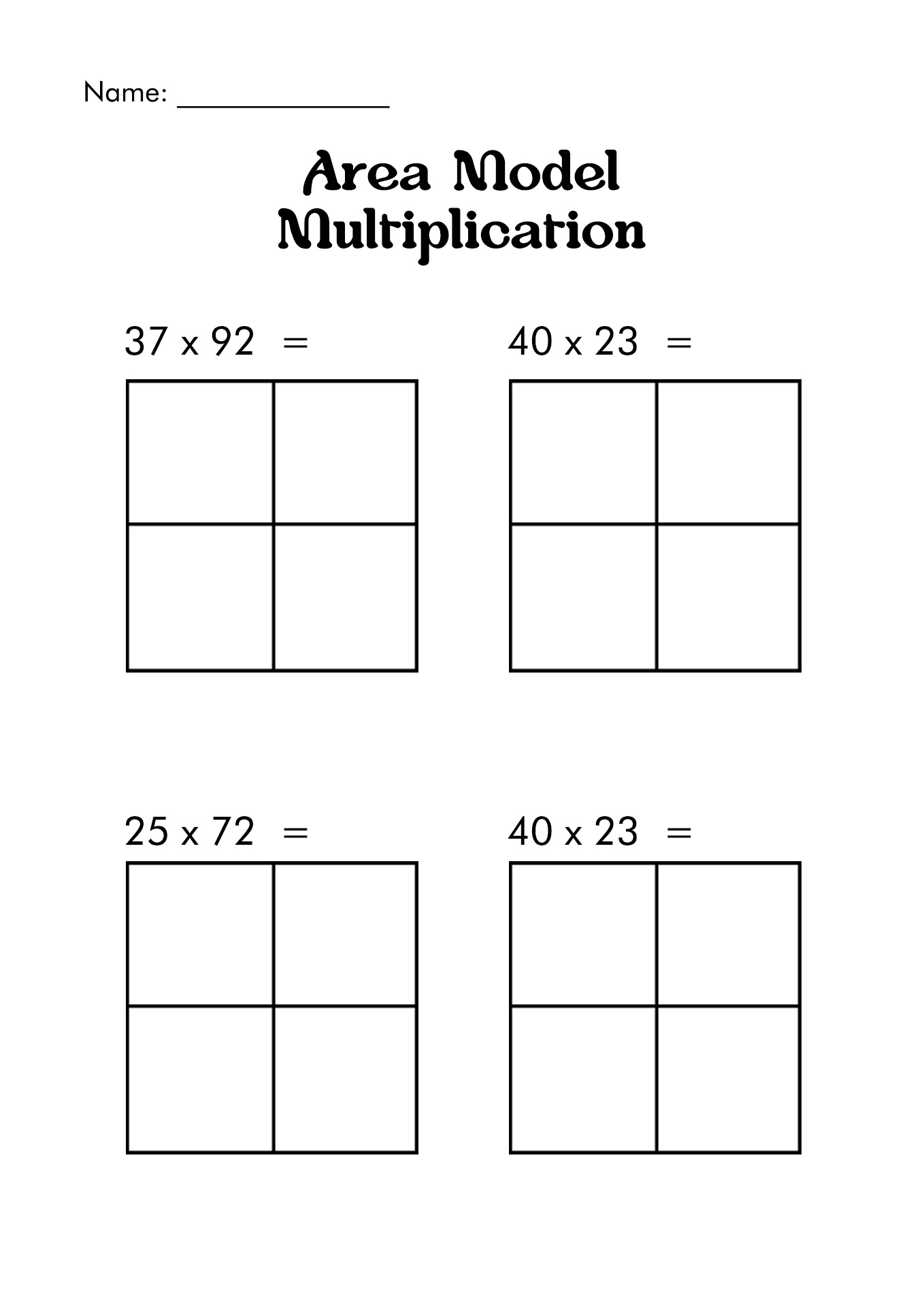 Area Model Multiplication Worksheets Image
