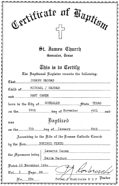 Catholic Baptism Certificate Image