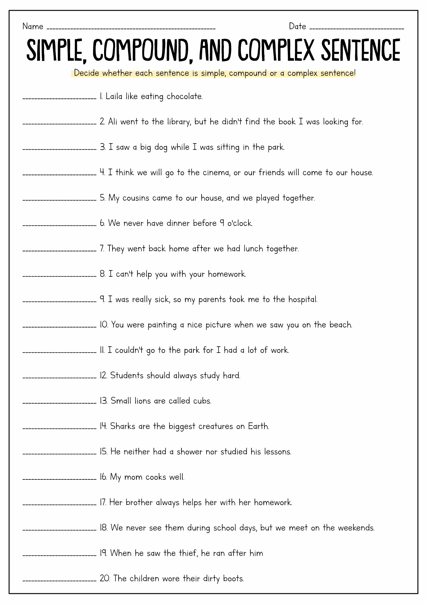Compound Complex Sentence Worksheets Image