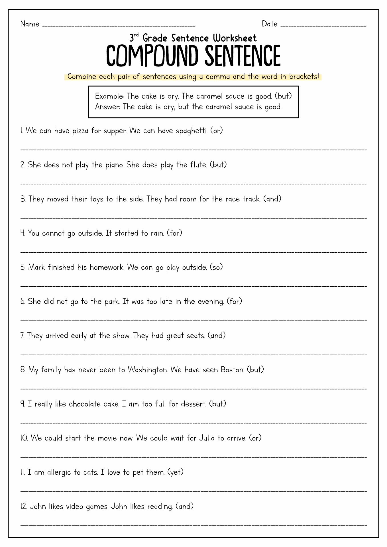 Creating Compound Sentences Worksheets