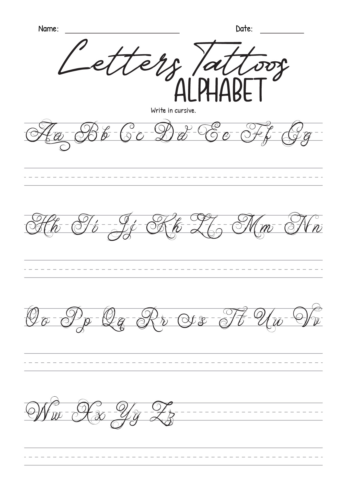 Cursive Letters Tattoos Alphabet Font