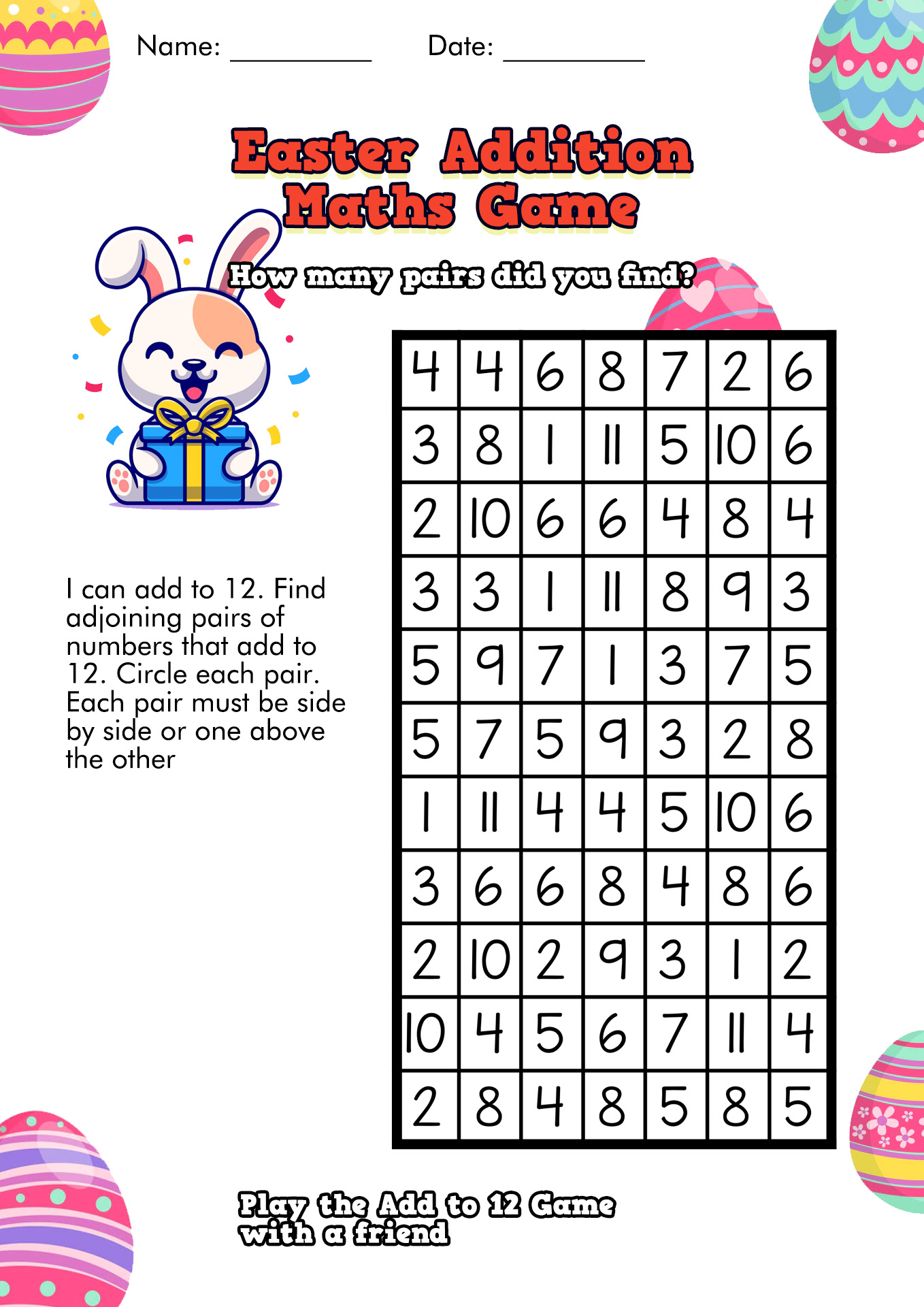 Easter Addition Maths Game Image