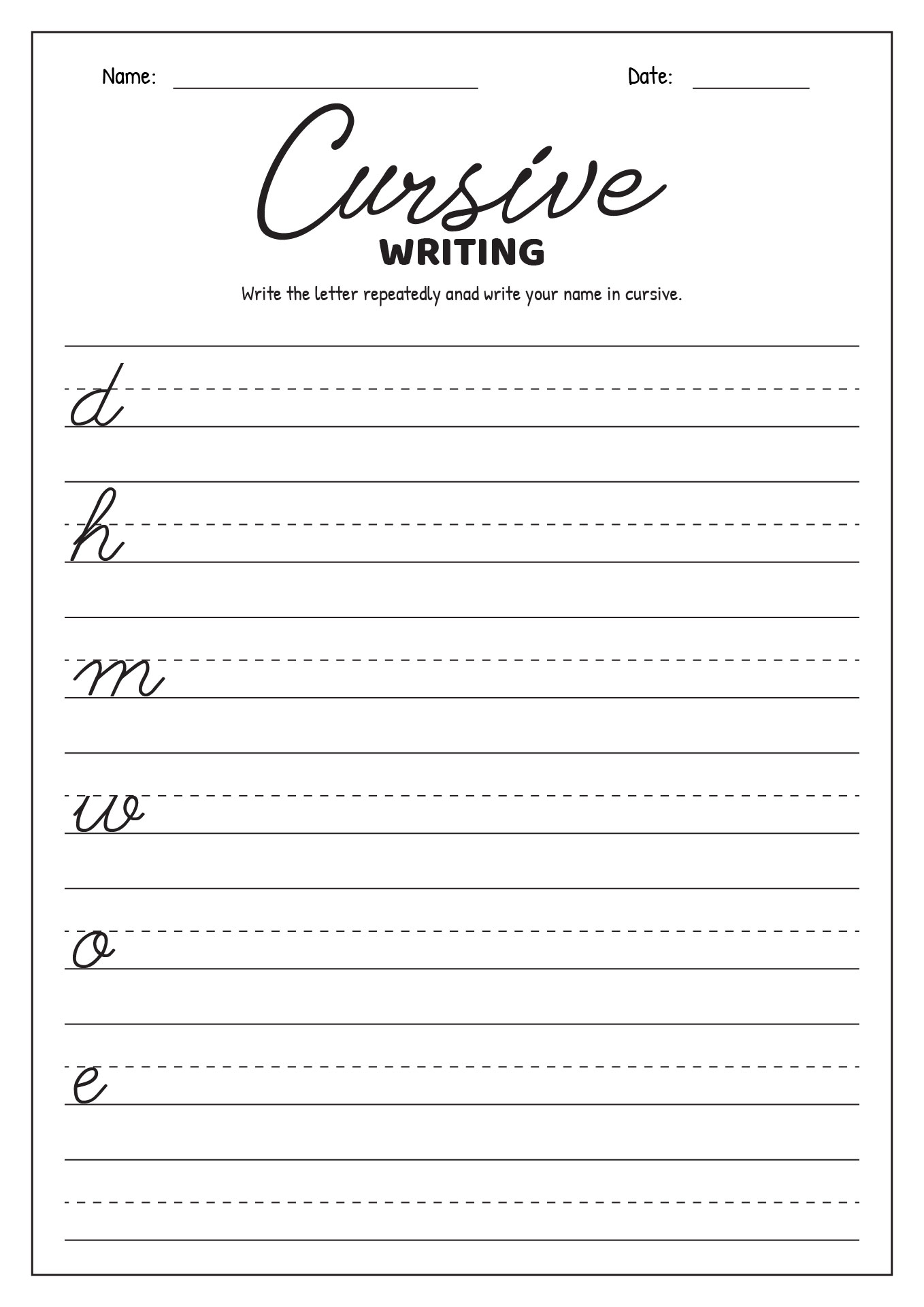 Cursive Handwriting Practice Worksheets for Kids, Printable