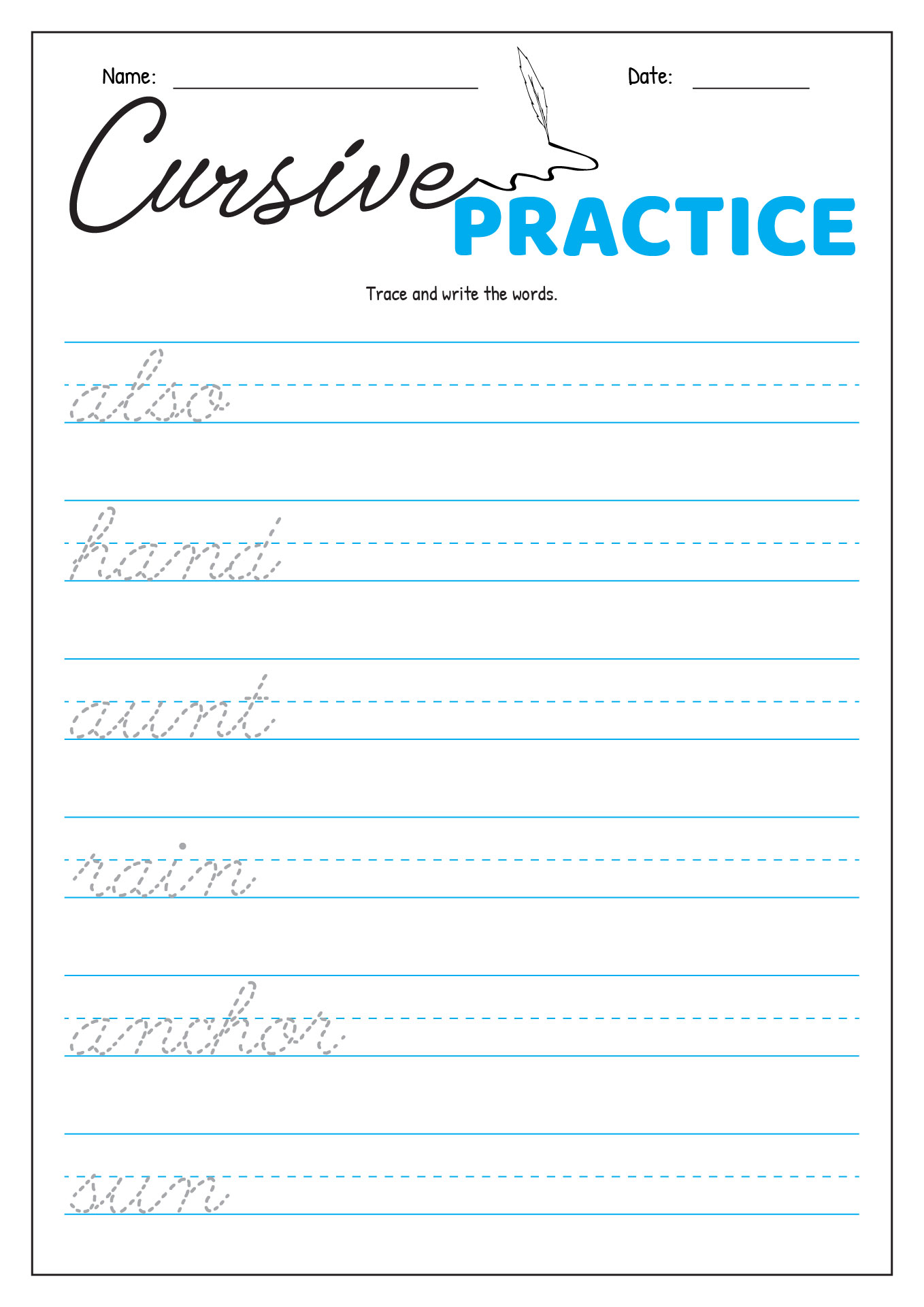 Free Printable Cursive Practice Worksheets