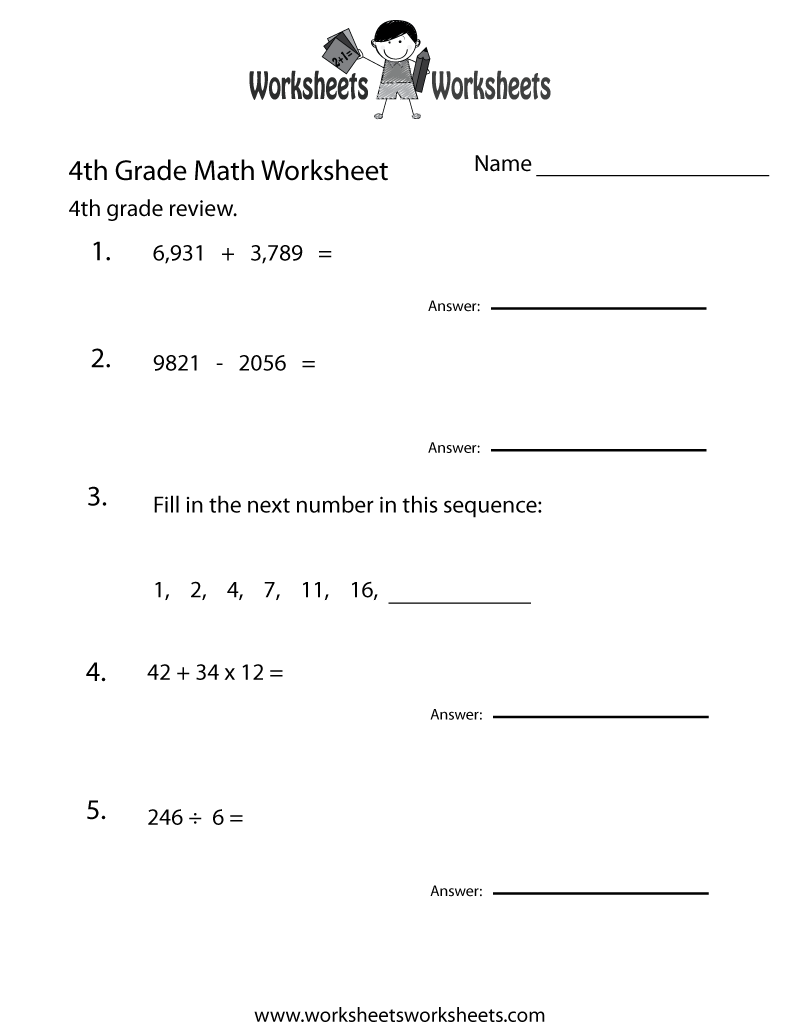 Free Printable Math Worksheets 4th Grade Image