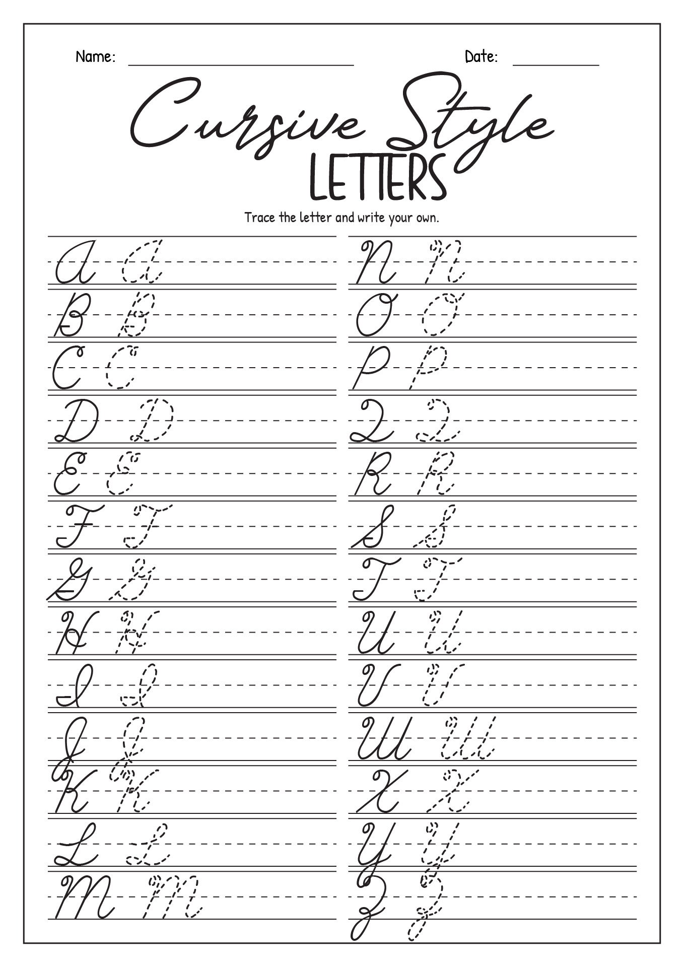 Handwriting Style Cursive Letters