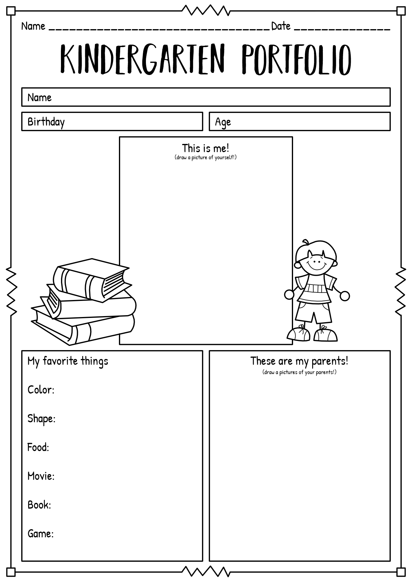 Kindergarten Portfolio Printable Pages Free