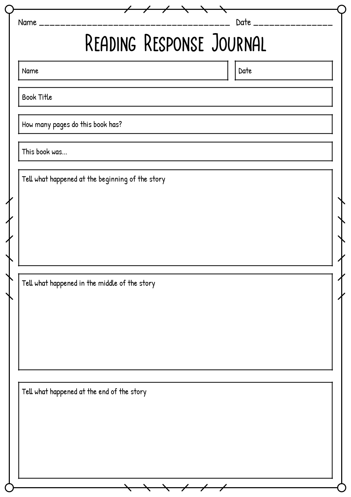 Middle School Reading Response Worksheets