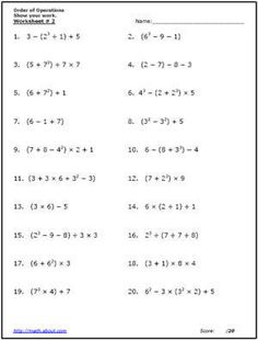 Order of Operations Worksheets 5th Image
