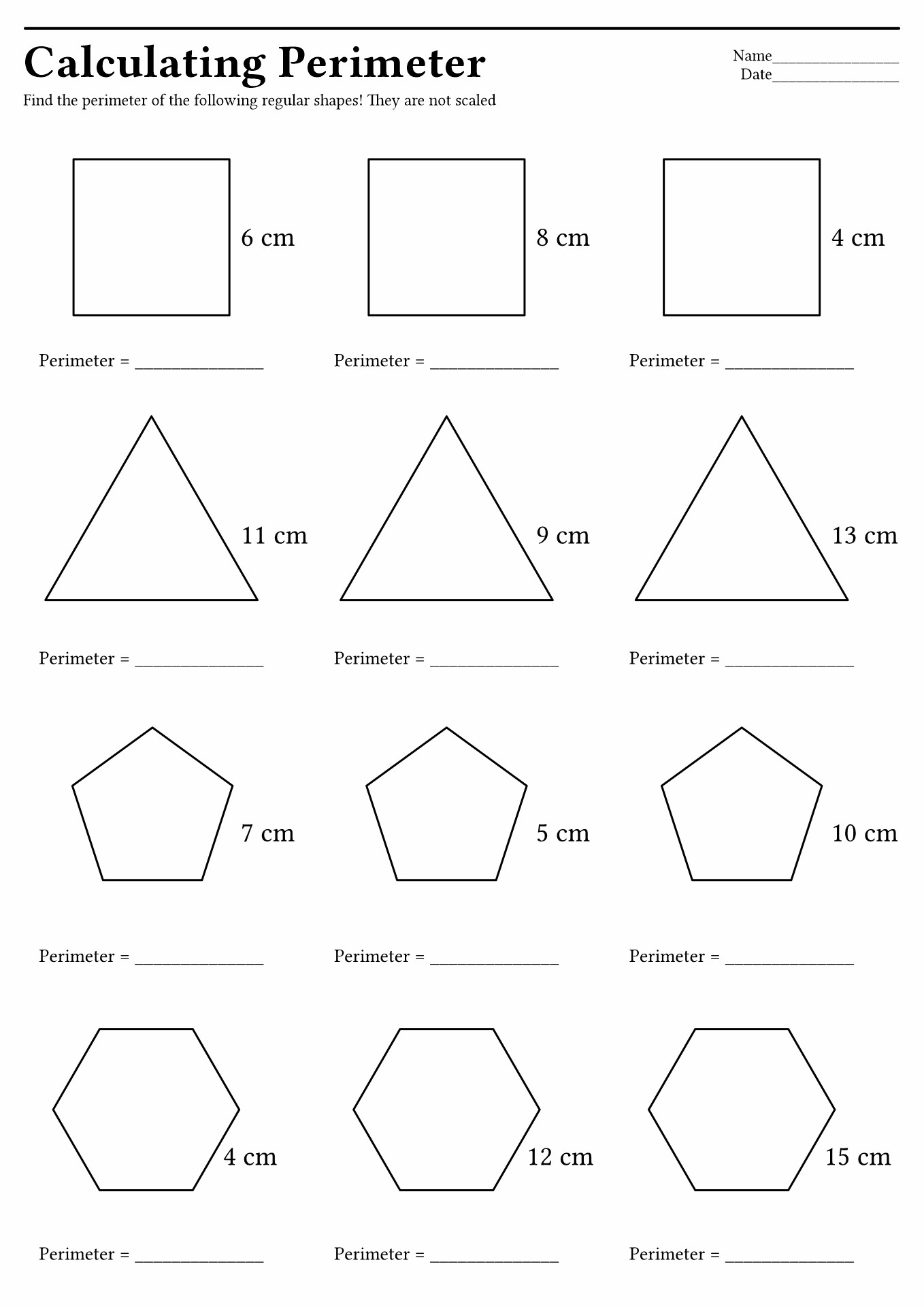 Perimeter of Regular Polygons Worksheet Image