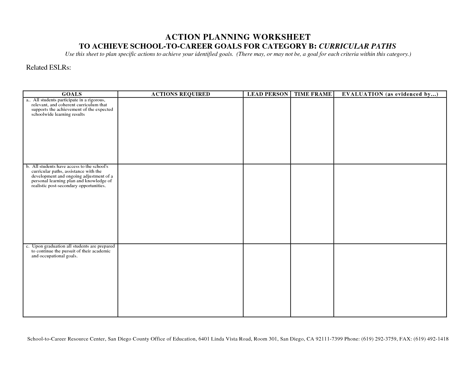 Planning and Goal Action Plan Worksheet Image