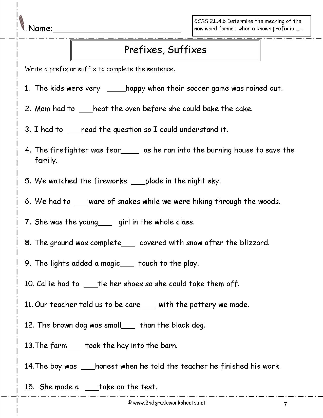 Prefix and Suffix Worksheets 3rd Grade Image