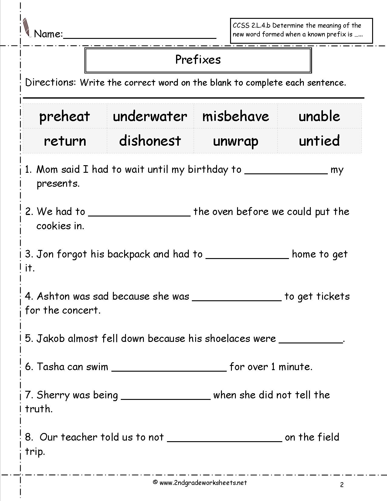 Prefix Suffix Worksheets 2nd Grade Image