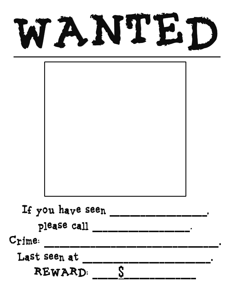 Printable Wanted Poster Template for Kids Image