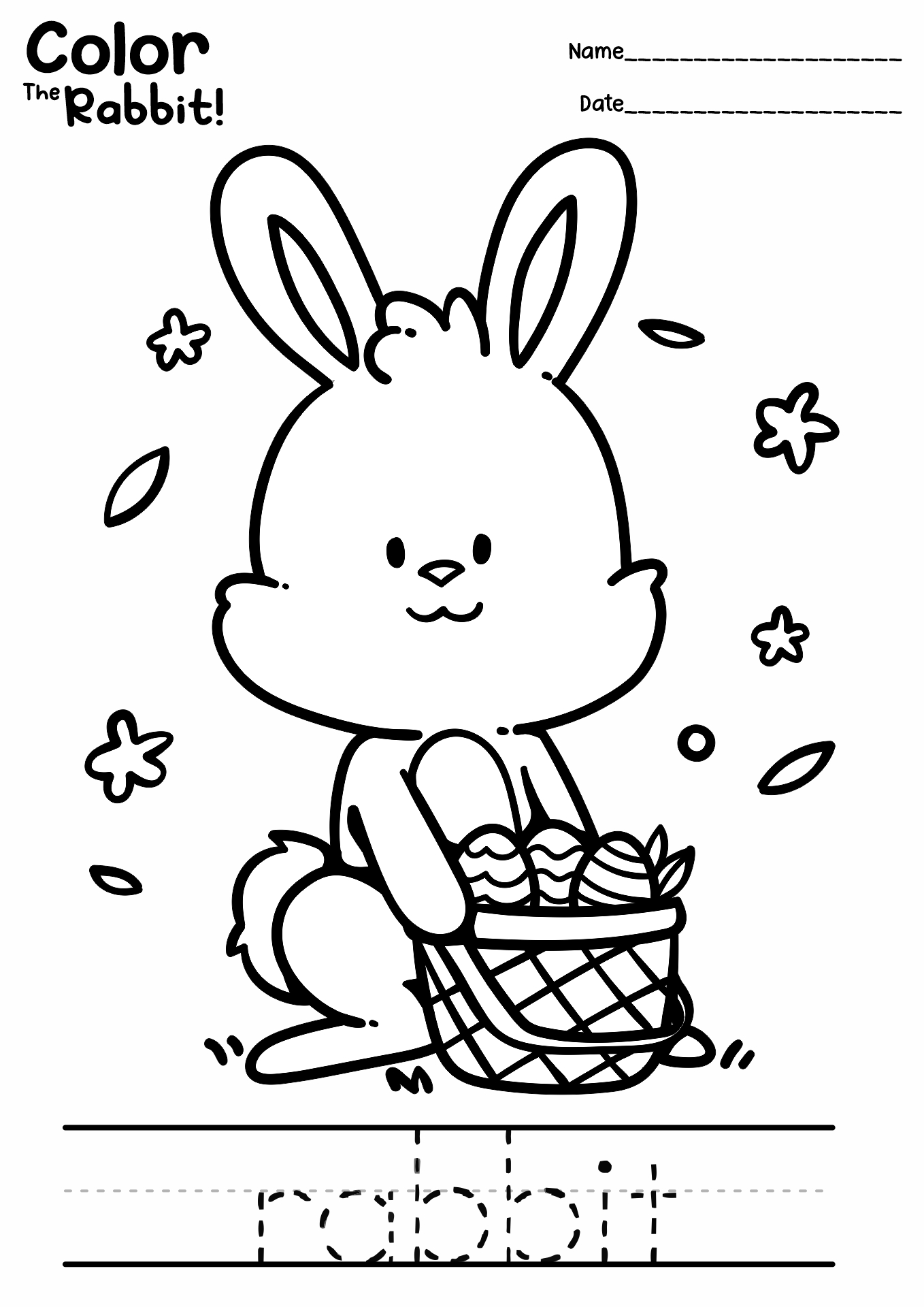 Rabbit Coloring Page Worksheet Image