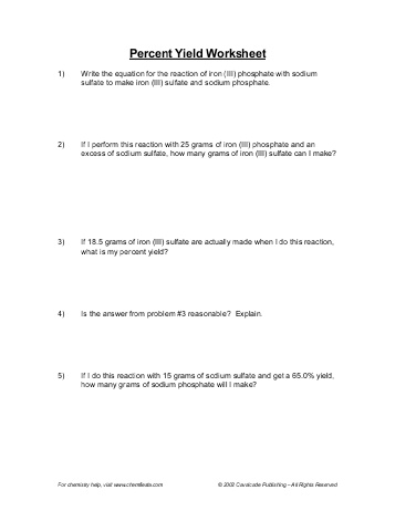 Theoretical and Percent Yield Worksheet Image
