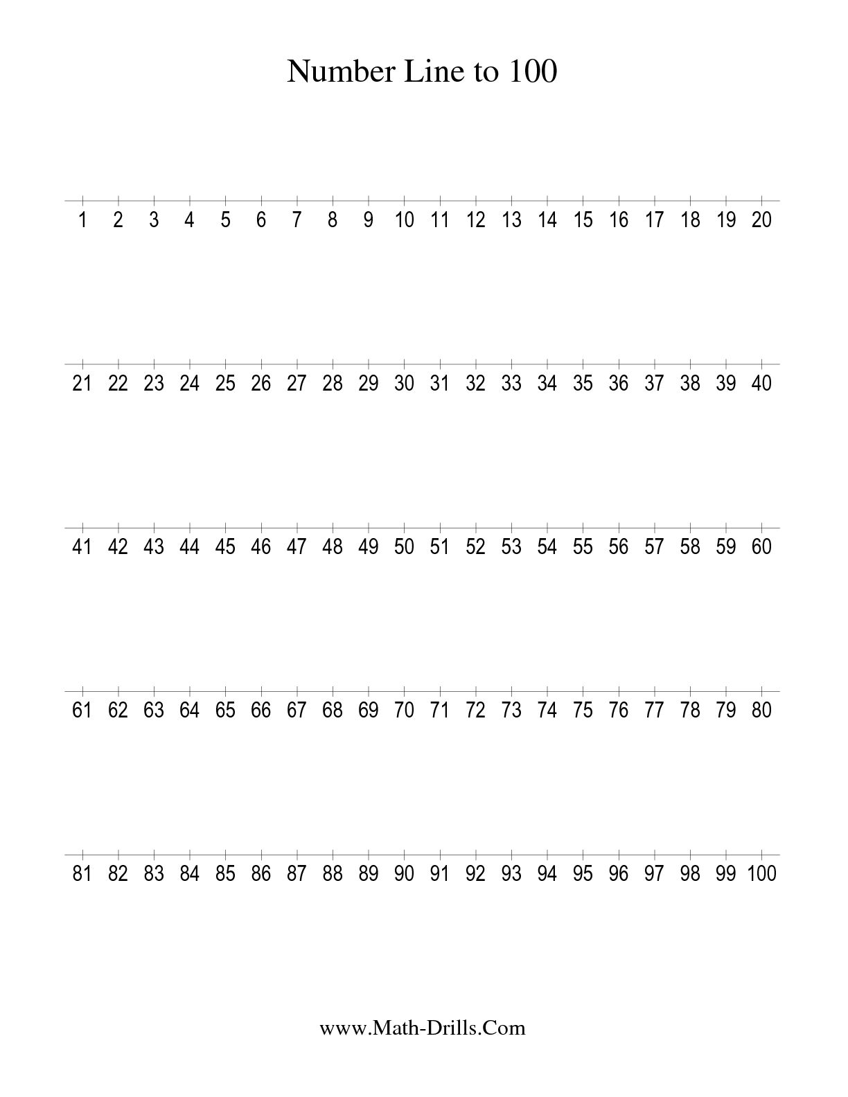 1-100 Number Line Worksheets Image