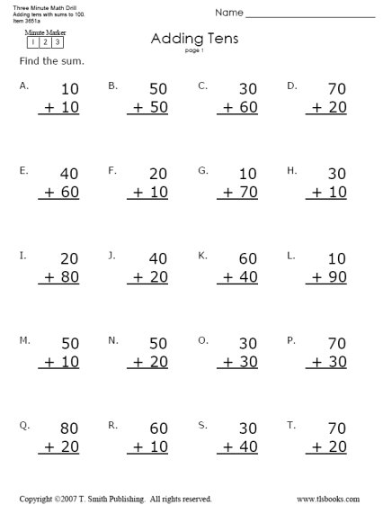 13 Best Images of Worksheets Adding Multiples Of 10 - 2-Minute Math ...