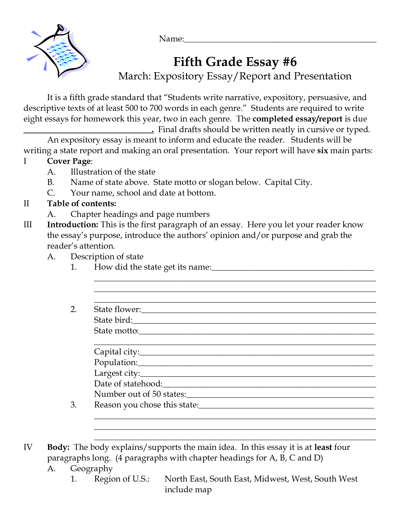 essay worksheets grade 5