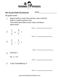5th Grade Math Practice Worksheets