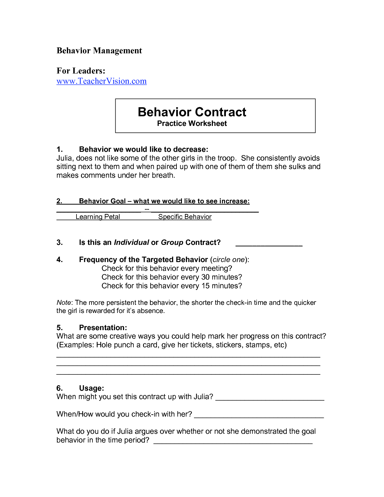 Behavior Management Worksheets Image