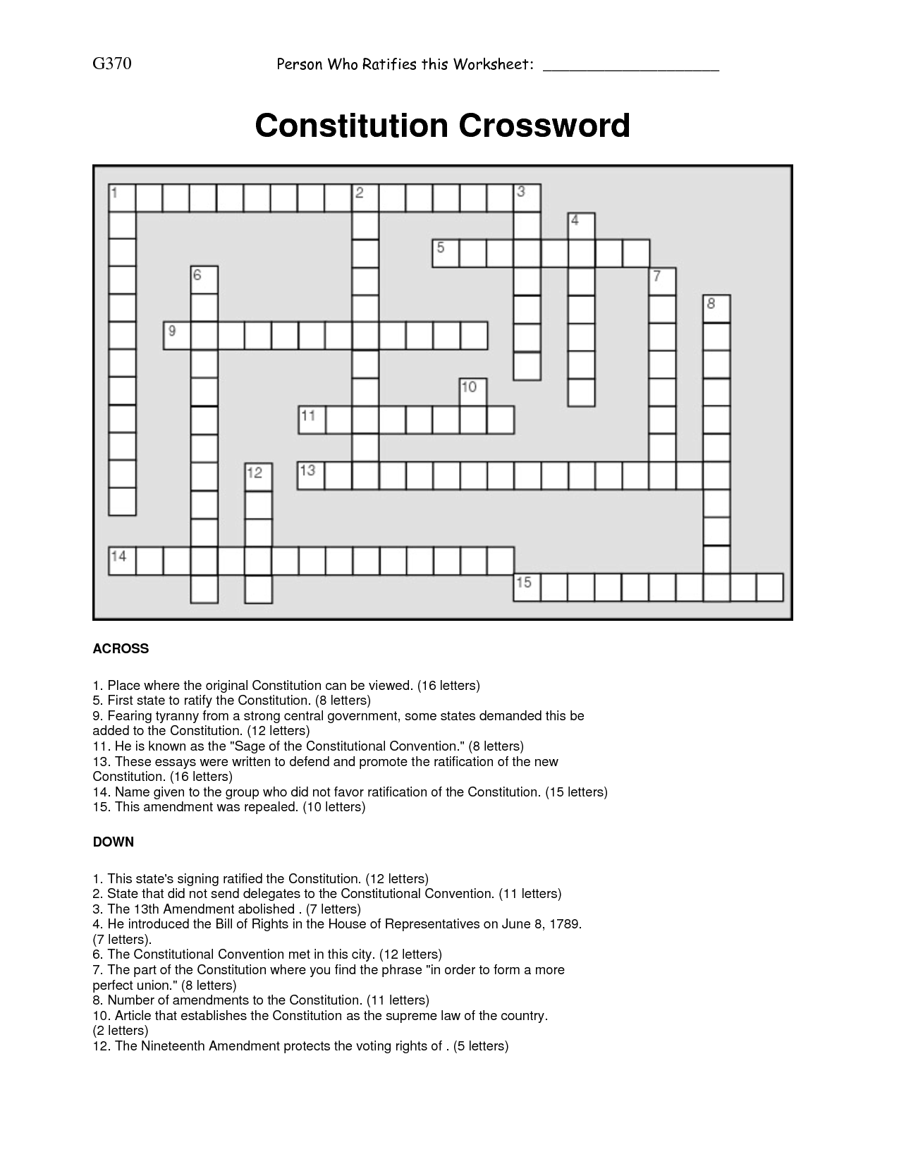 Constitution Crossword Puzzle Answers Image