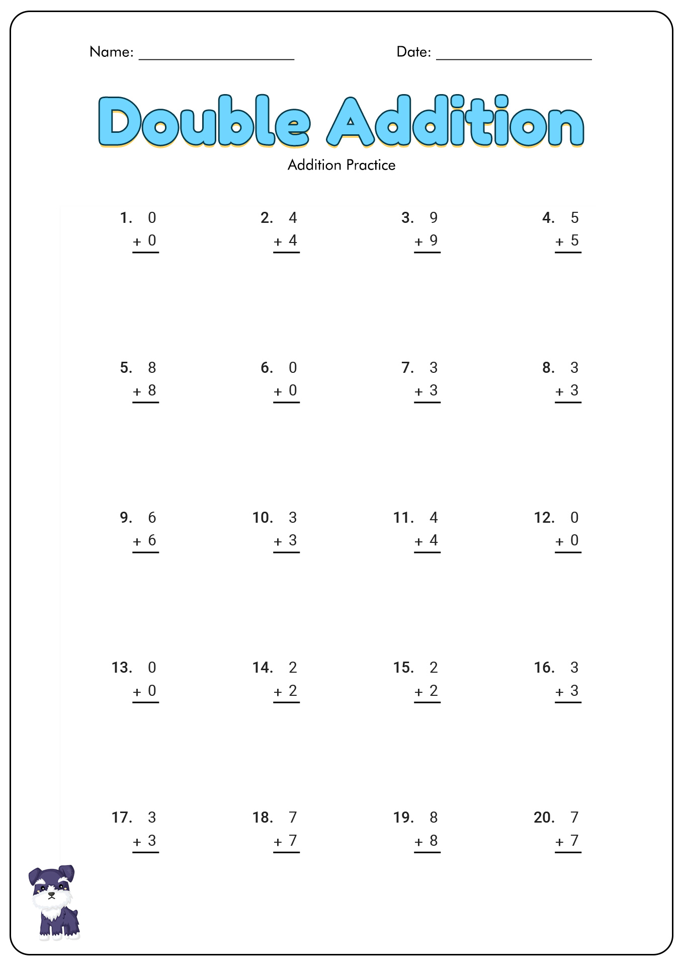 Double Addition Math Worksheets