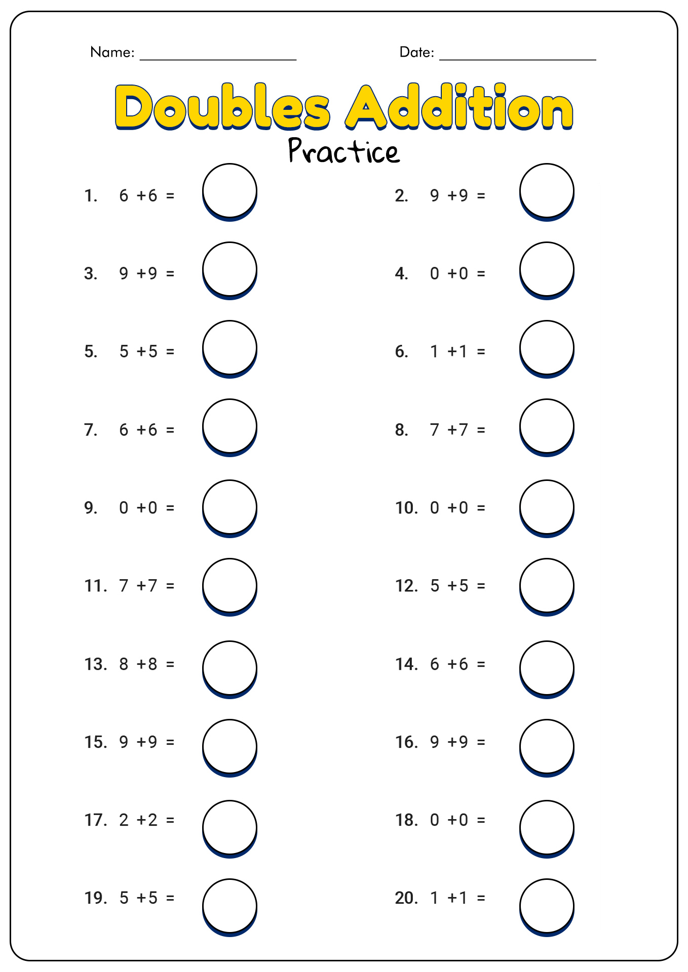 Doubles Addition Practice