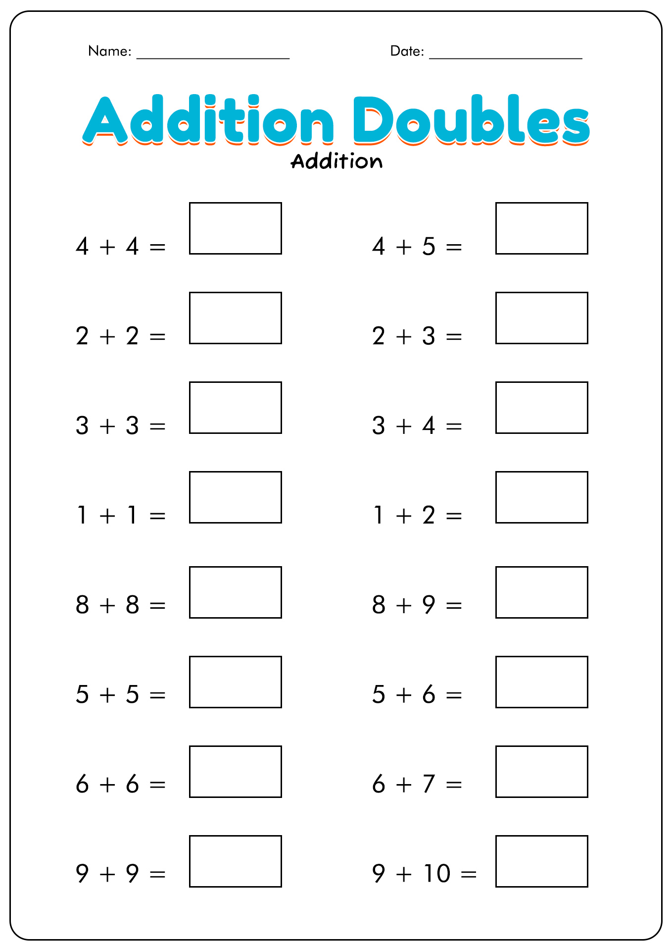 Doubles Math Facts Worksheets Printable