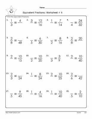 Equivalent Fraction Worksheets Grade 6 Image