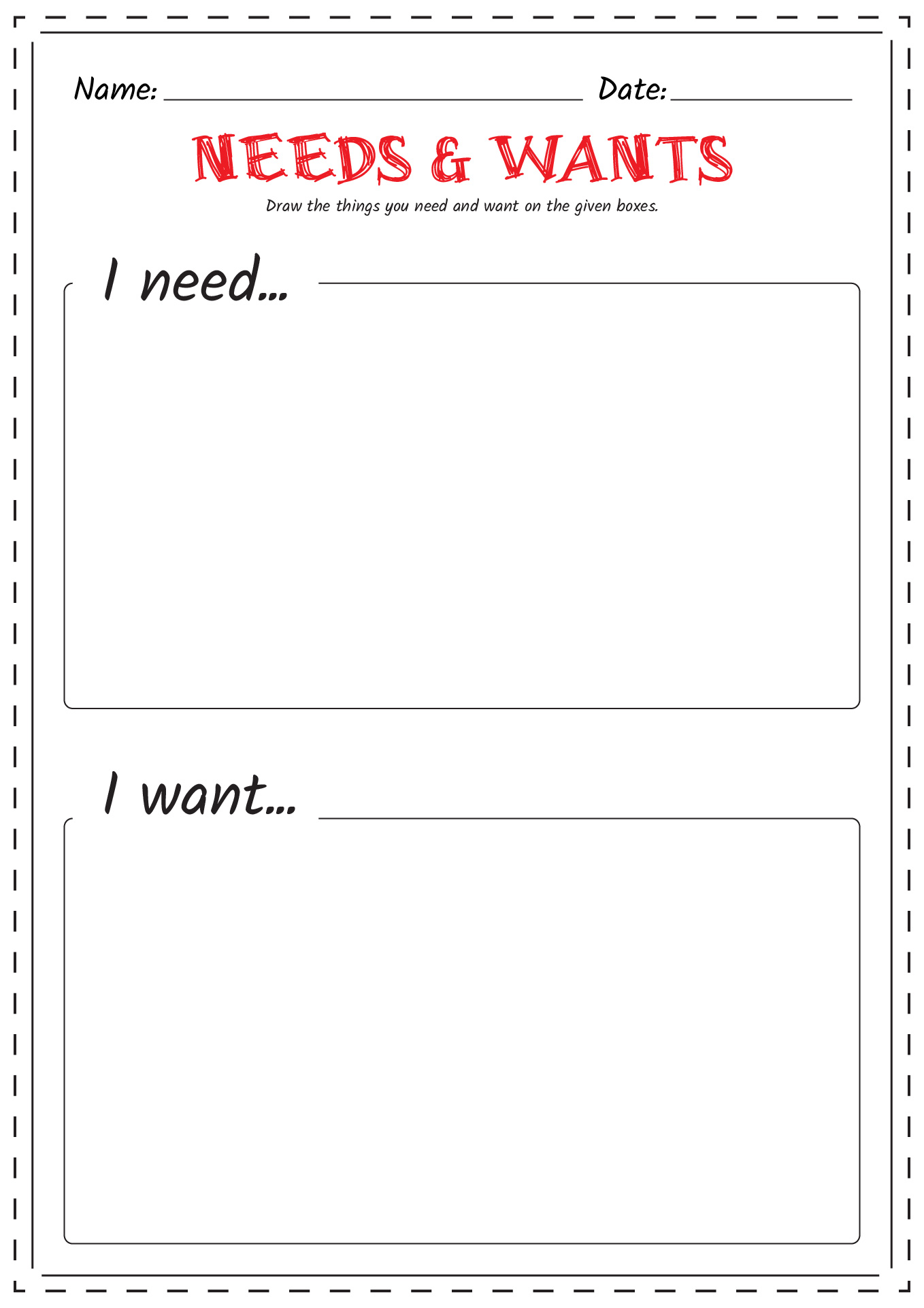 Free Needs and Wants Worksheet
