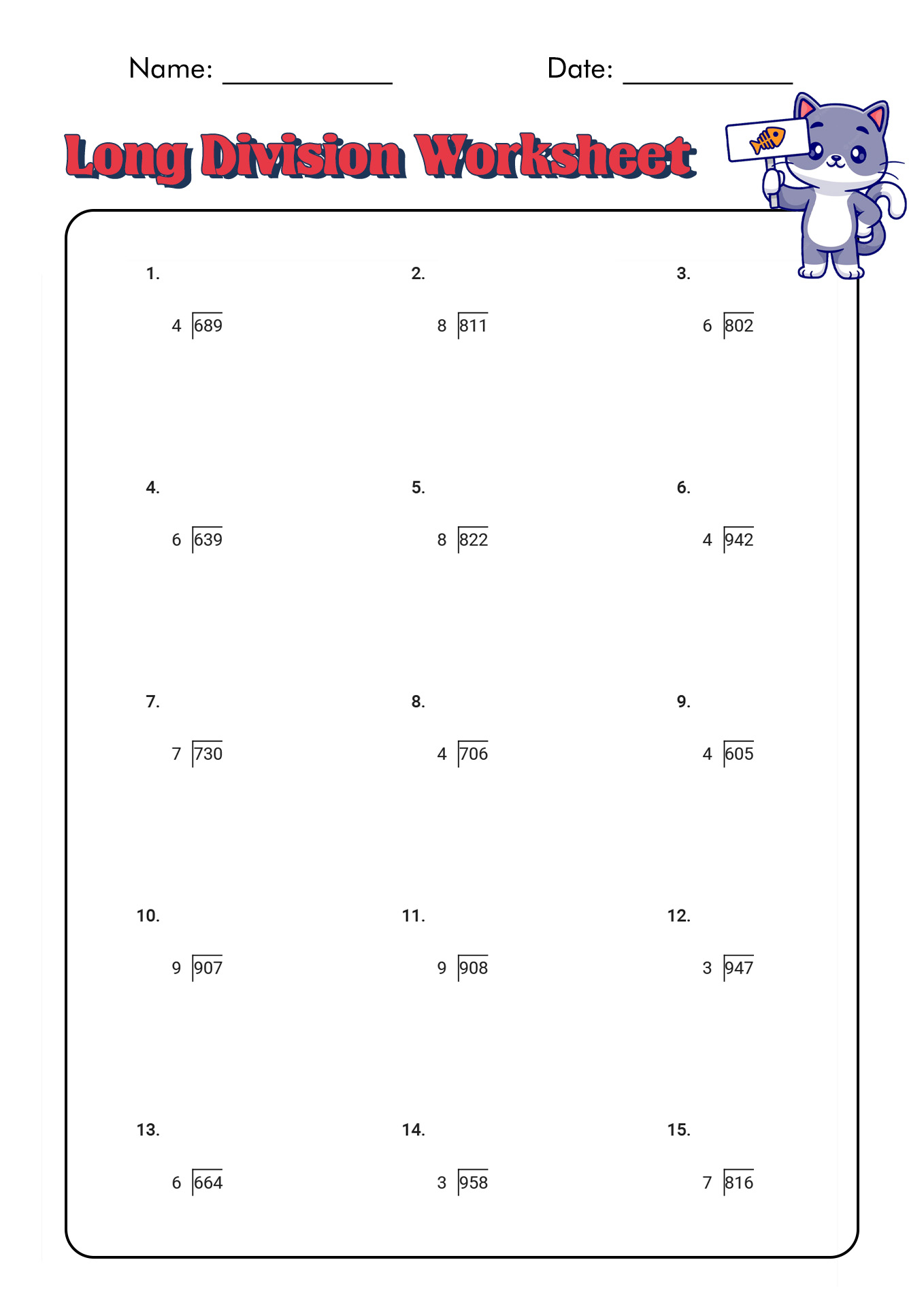 Grade Long Division Worksheet Image