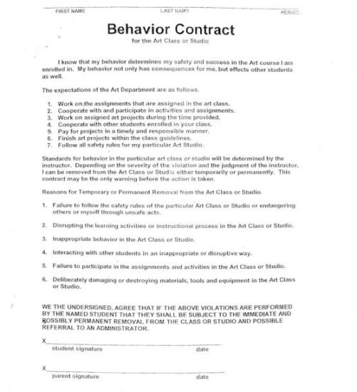High School Student Behavior Contract Image