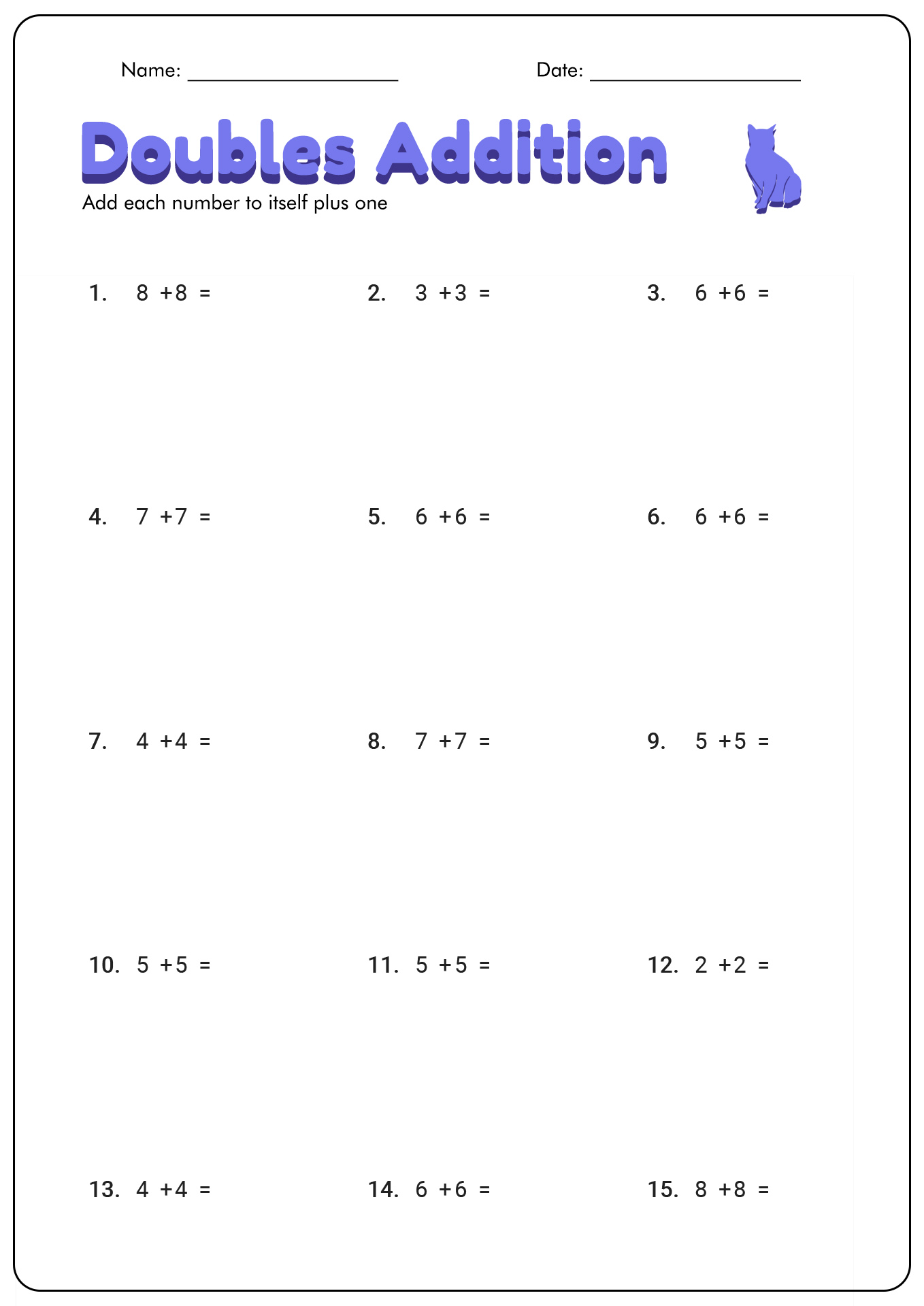 Math Addition Doubles Facts Worksheet