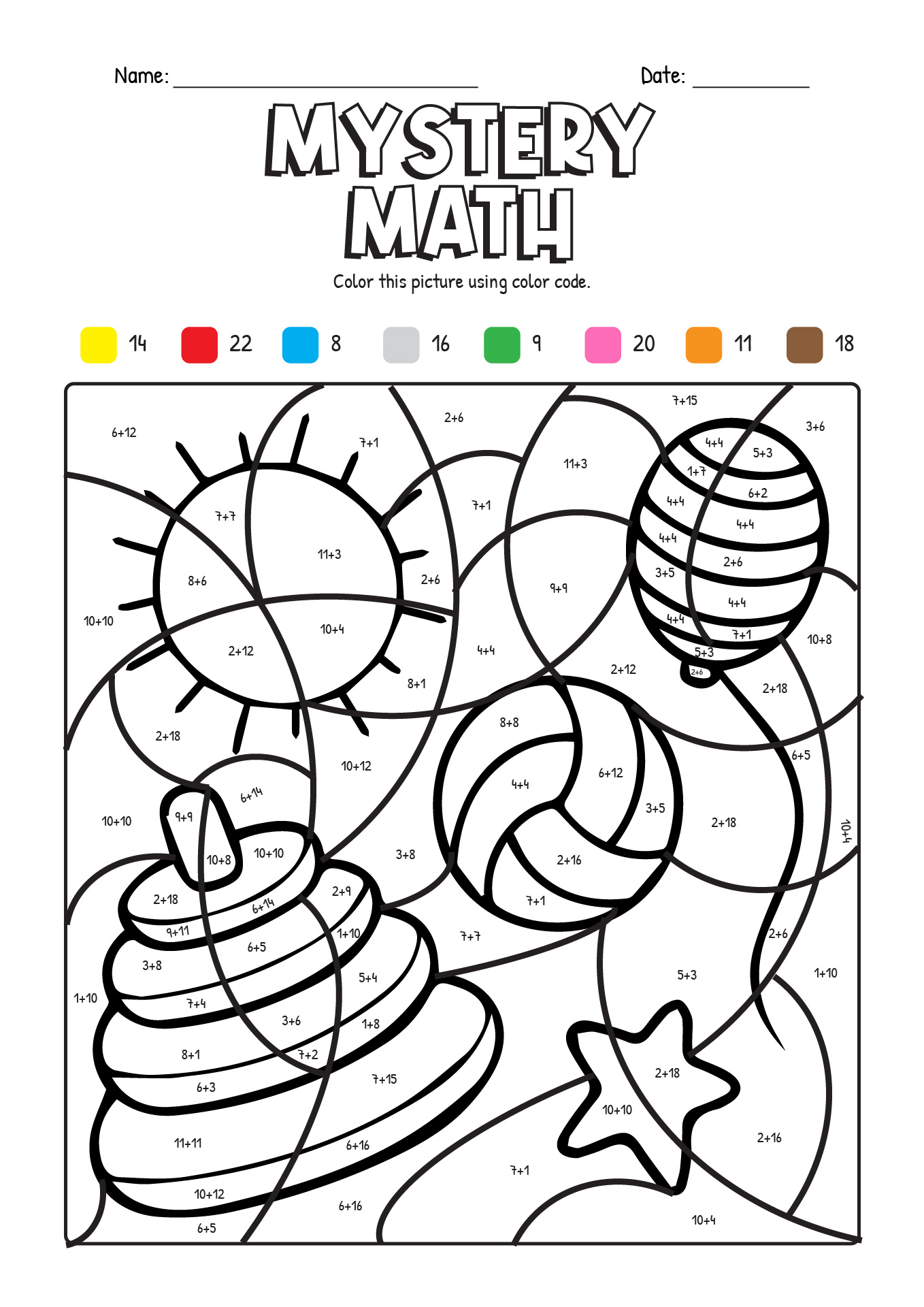 Mystery Math Coloring Sheets