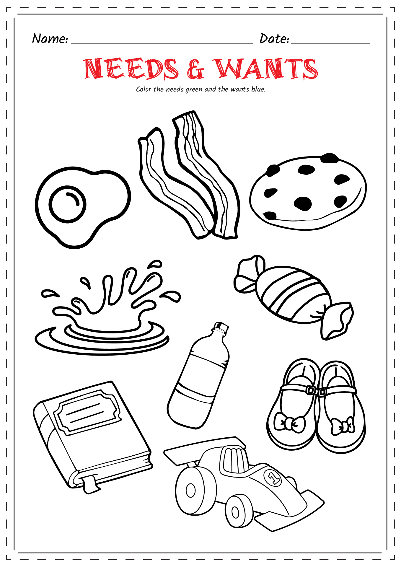 Needs and Wants Activity Worksheet