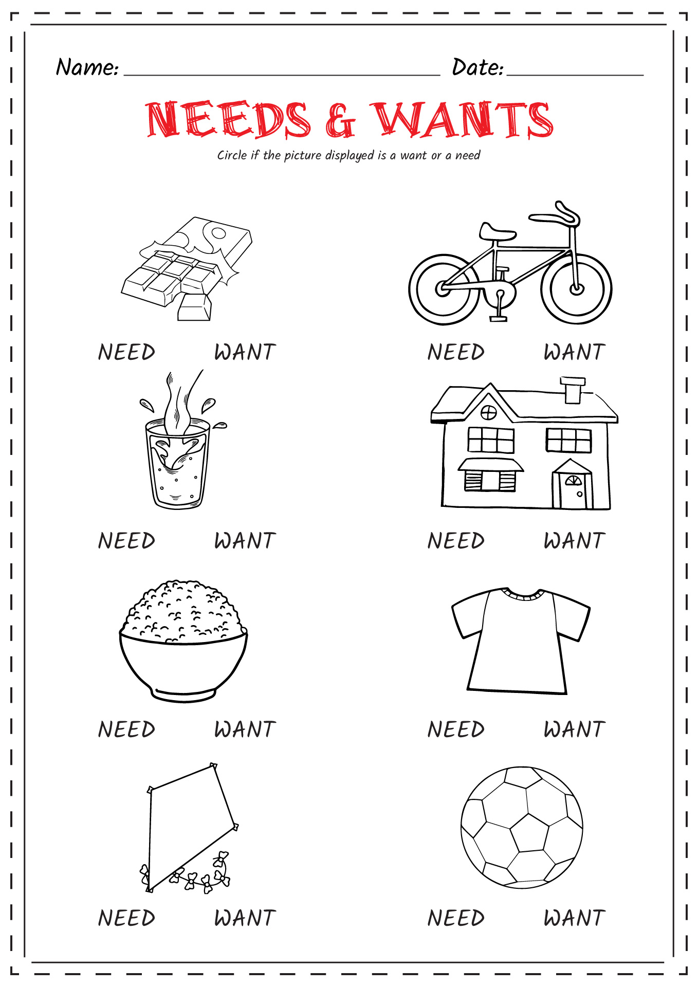 Needs and Wants Worksheet
