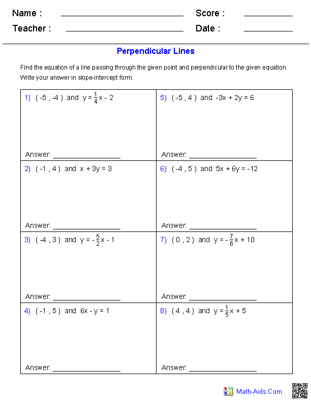 Parallel and Perpendicular Lines Worksheet Answers Image
