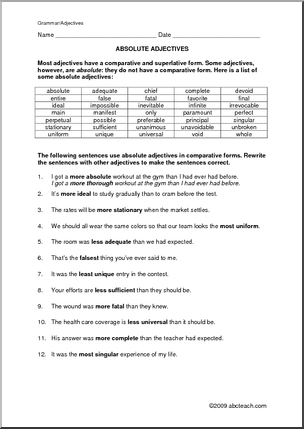 Printable Adjective Worksheets 7th Grade Image